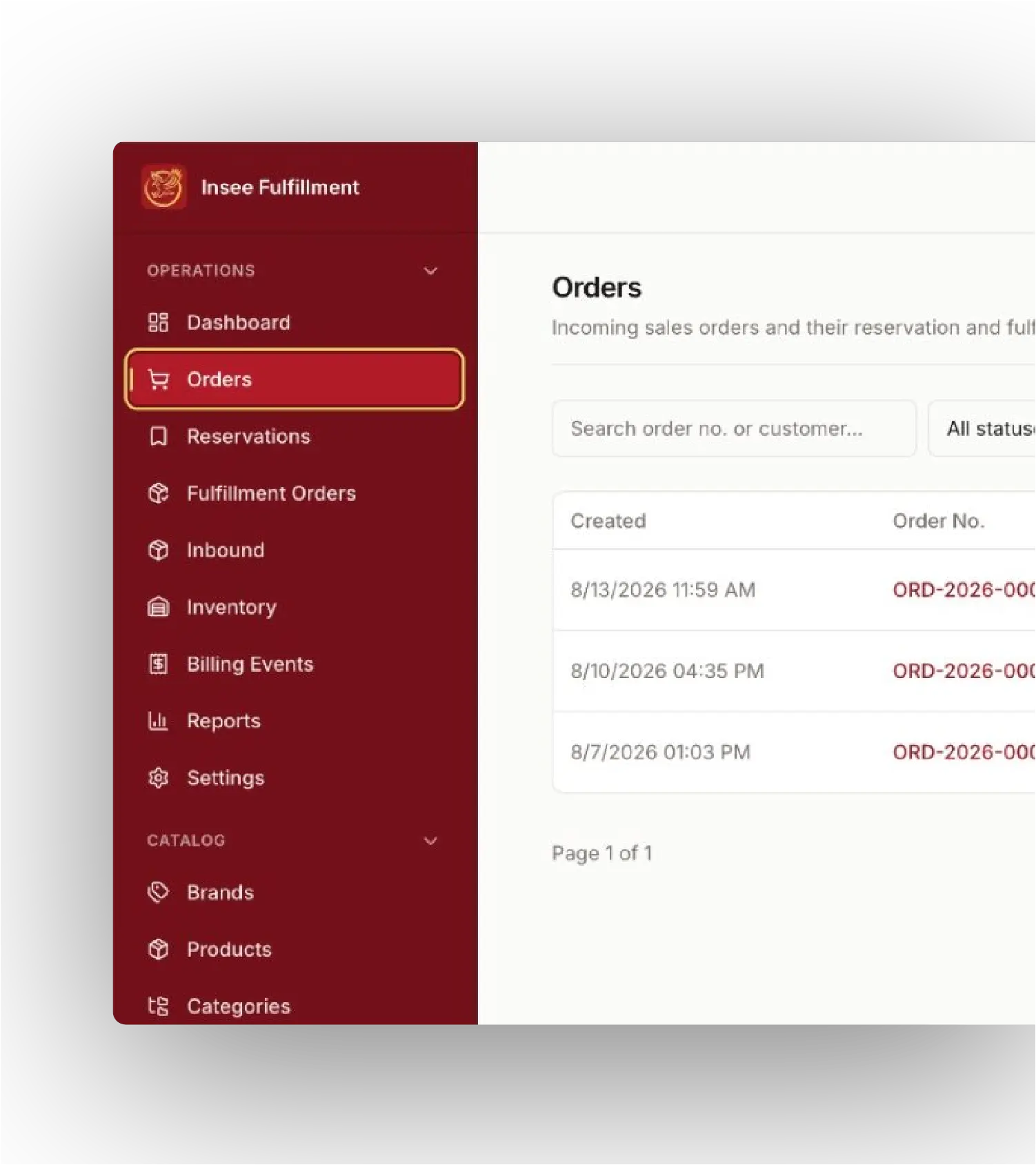 Insee Fulfilment warehouse operations dashboard